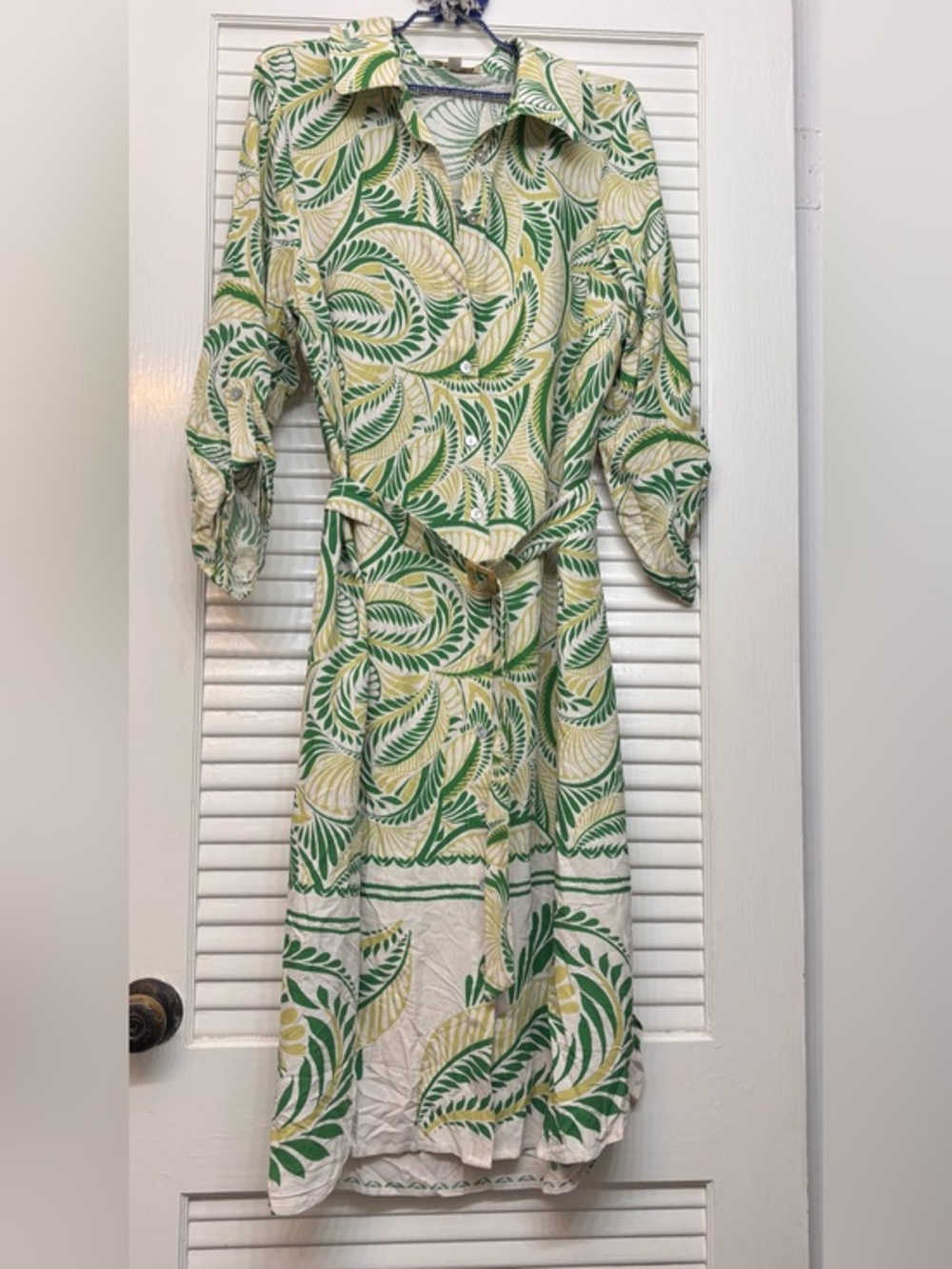 Fig Flower Anthropologie Shirt Dress Boho Tropical Belted size L